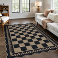 Checkered Easy Jute 4x6 Outdoor Patio Rug, Washable Indoor Outdoor Black by LORWER