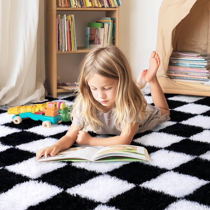 Checkered Rugs for Living Room Bedroom, 5x7 Area Rugs for Living Room, Modern - Image 3