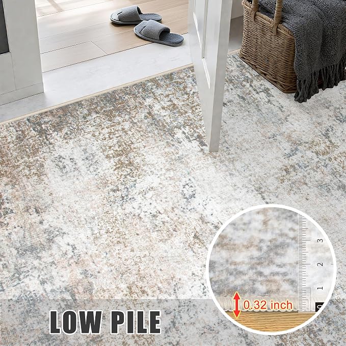2'x6' Runner Rug Washable Rug: Modern Abstract Soft Thin Runner Rug Brown Grey - Image 7