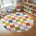 jinchan Macy 4ft Round Rug for Kids Room Modern Colorful Checkered Diamond by JINCHAN