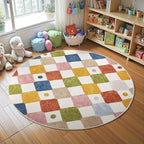 jinchan Macy 5ft Round Rug for Kids Room Modern Colorful Checkered Diamond by JINCHAN
