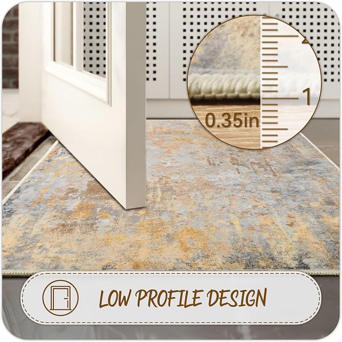Entryway Rug 2x3 Beige Gold Door Mat Indoor Entrance 24x36, Washable Small - Image 5
