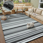 Outdoor Plastic Straw Rug Waterproof Patio 6x9 Black White Stripe Mat - Image 6