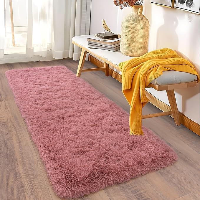 Soft Runner Rugs for Bedroom Hallways, 2x6 Blush Pink Fluffy Shag Throw Area - Image 5