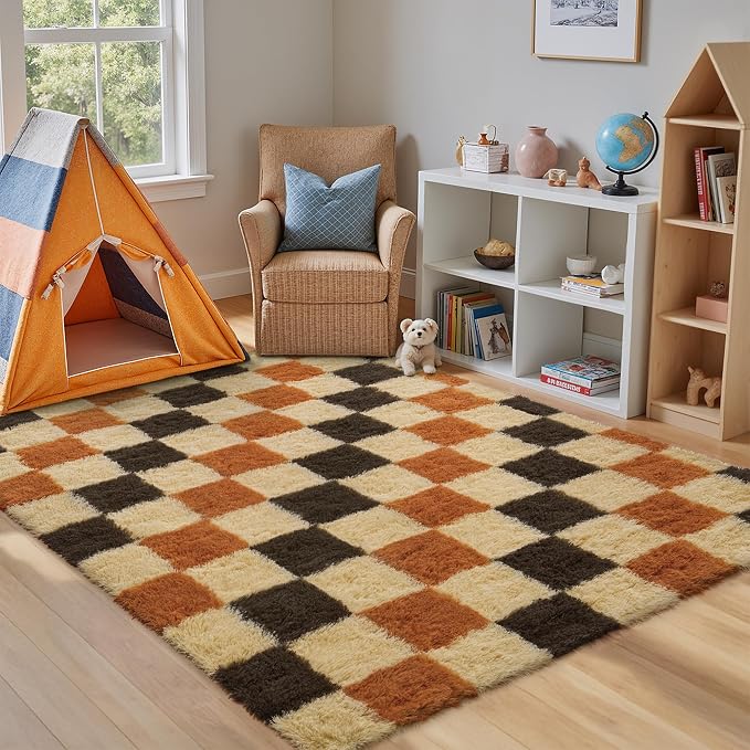 PureCozy Checkered Rug 4x6 for Living Room, Colorful Modern Shag Rug Super Soft - Image 3