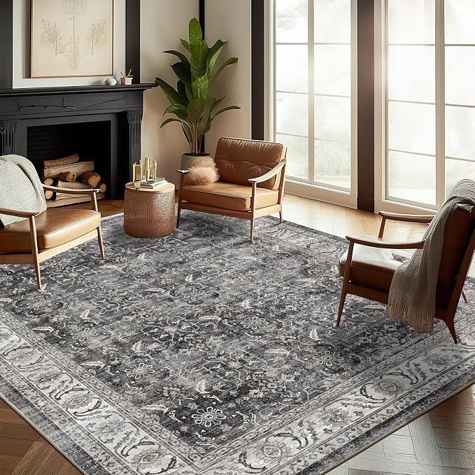 CHAMPLANT Washable Area Rug 8'x10' Retro Boho Design Non-Shedding Non-Slip Easy - Image 2