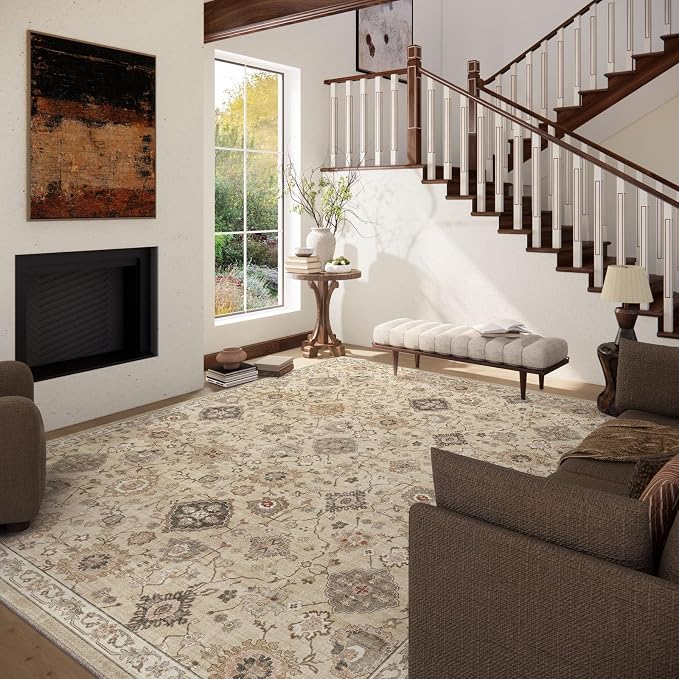 Machine Washable Rug for Living Room: 8x10 Area Rugs Boho Vintage Rug Stain - Image 2