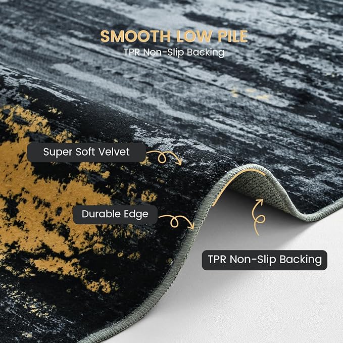 Toneed Abstract Area Rug Modern Washable Rug Soft Non Slip Rug Low Pile - Image 5