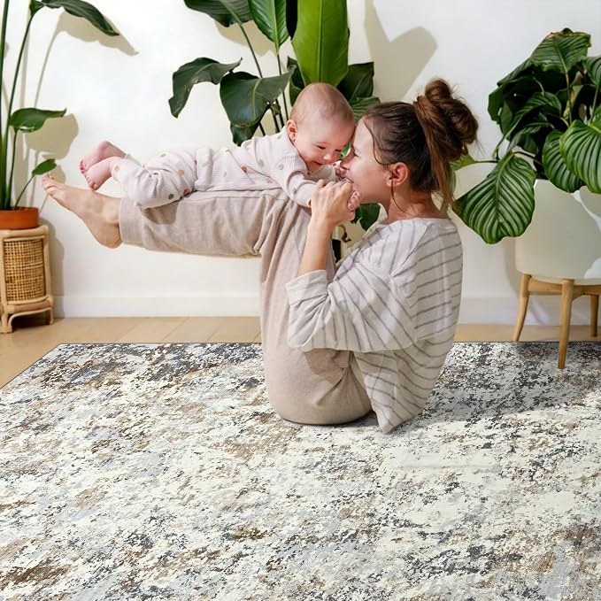 Toneed Abstract Area Rug Modern Washable Rug Soft Non Slip Rug Low Pile - Image 4