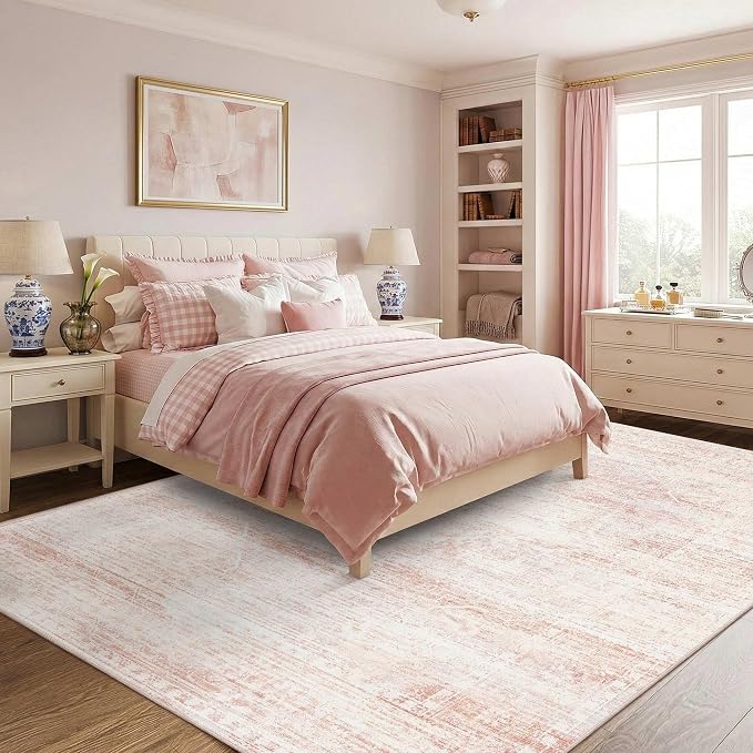 Latte&Fog Pink 8x10 Rugs for Living Room, Vintage Large Area Rugs for Girls by LatteFog