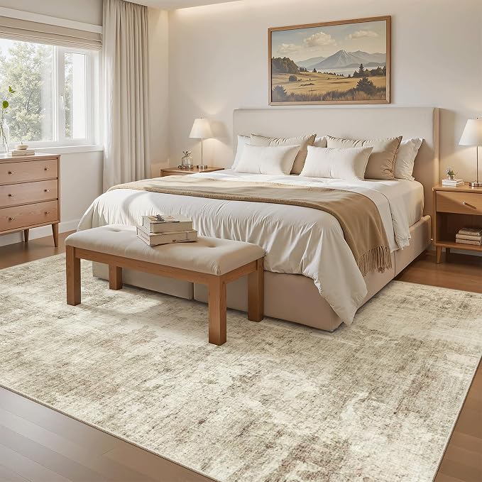 Soalmost 5x8 Area Rugs Beige Gray Low Pile Indoor Washable Trendy Faded Style - Image 4