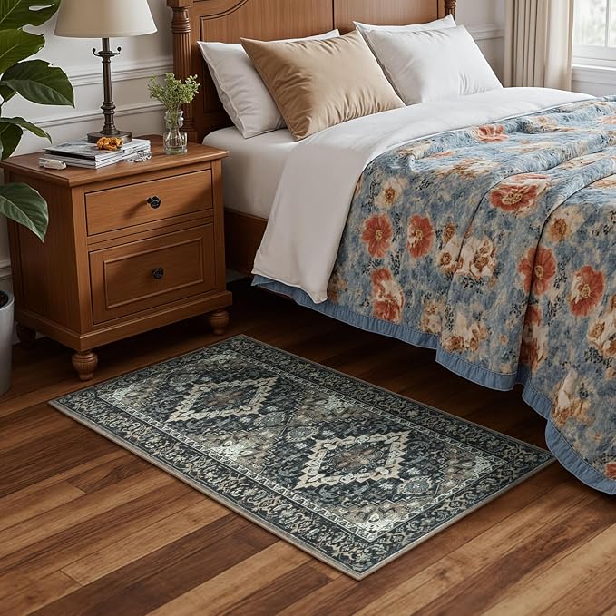 Lessymo 2 x 4 Entryway Rug, Machine Washable Area Rugs Boho Faux Wool Low Pile - Image 3