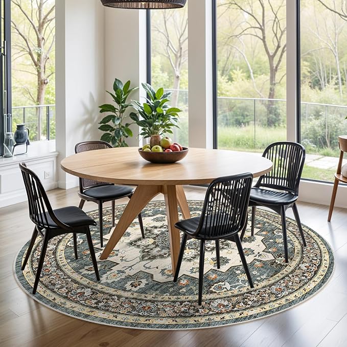 Washable Oriental Area Rug - 9ft Round Rugs - Image 3