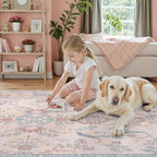 DCX 3x5 Pink Vintage Floral Rug, Machine Washable Non Slip Low Pile Carpet - Image 8