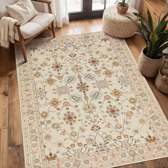 Rugxara Floral Rug for Living Room Bedroom, 3x5 Washable Area Rug, Vintage Boho by Rugxara