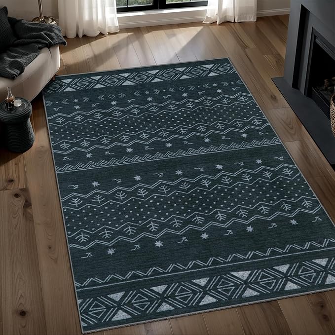 SERISSA 3x5 Area Rugs for Living Room, Washable Non-Slip Grey Small Boho Rug by SERISSAHomeDecorCollection