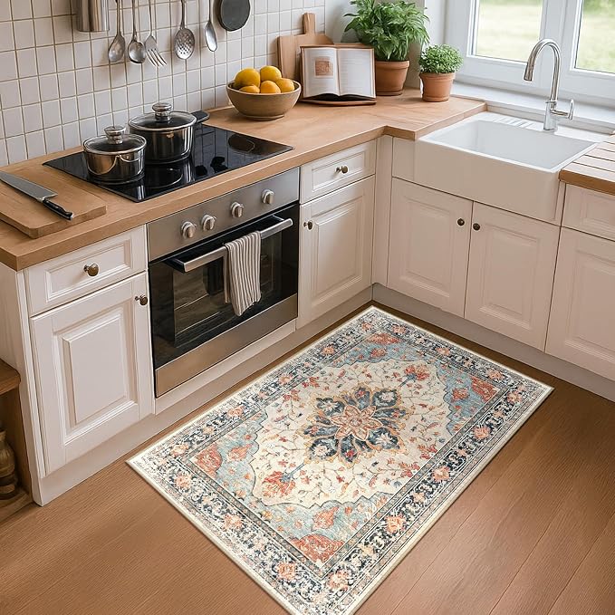 RELEANY Area Rugs 3'x5' Washable Non-Slip, Floral Vintage Distress Medallion - Image 3