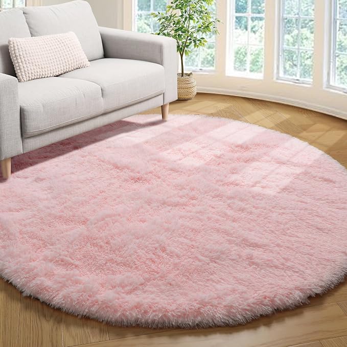 ONASAR Light Pink Fluffy Round Rugs 4ft - Image 6