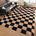 Shag Rugs for Bedroom, 4x6 Checkered Black Beige Soft Fuzzy Rugs for Living Room by Ailyei