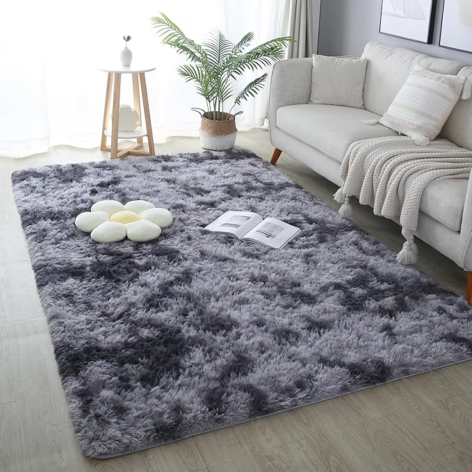 KICHOWUA Area Rug 5x7 Dark Grey Fluffy Shag by KICHOWUA