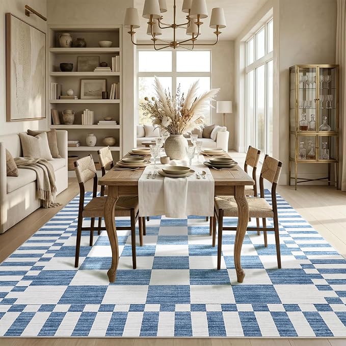 GarveeHome 8×10 Area Rugs for Living Room, Dark Blue Checkered Rug，Modern - Image 4