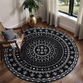 SERISSA Round Area Rug, 4ft Washable Non-Slip Black and White Boho Circle Rug by SERISSAHomeDecorCollection