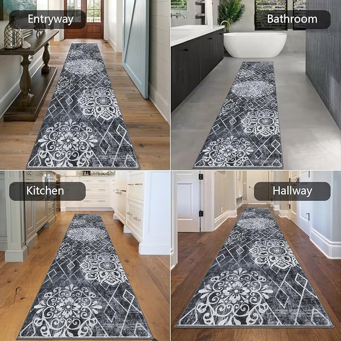 HEBE Hallway Runner Rug 2'8''x12' Washable Vintage Distressed Area Rugs Non - Image 6