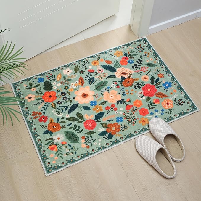 Rugcomf Door Mat Indoor Entrance 2x3 Rug Machine Washable Boho Floral Small - Image 6