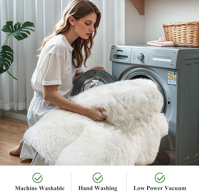 KCHOWUA Ceam White Fluffy Shag Large Area Rug - Image 5