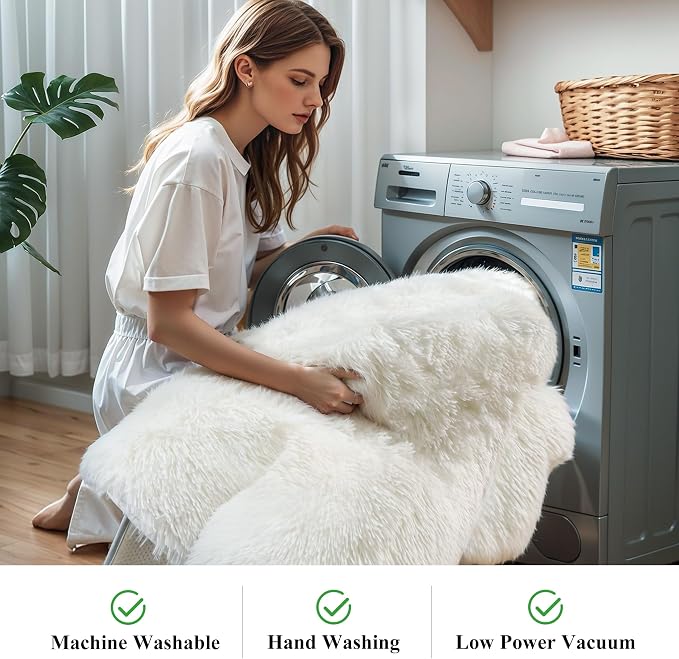 KCHOWUA Cream White Fluffy Area Rugs - Image 5