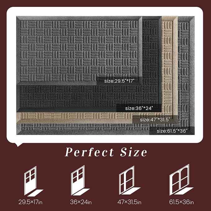 Mibao Front Door Mat Indoor Outdoor Entrance, Dirt Trapping Waterproof - Image 2