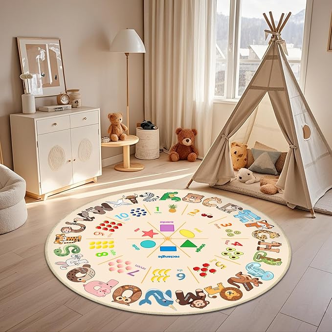 Round ABC Rug for Kids Playroom - 4ft Preschool Rug Children Educational - Image 4