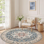 6ft Round Vintage Living Room Area Rug by COTILED