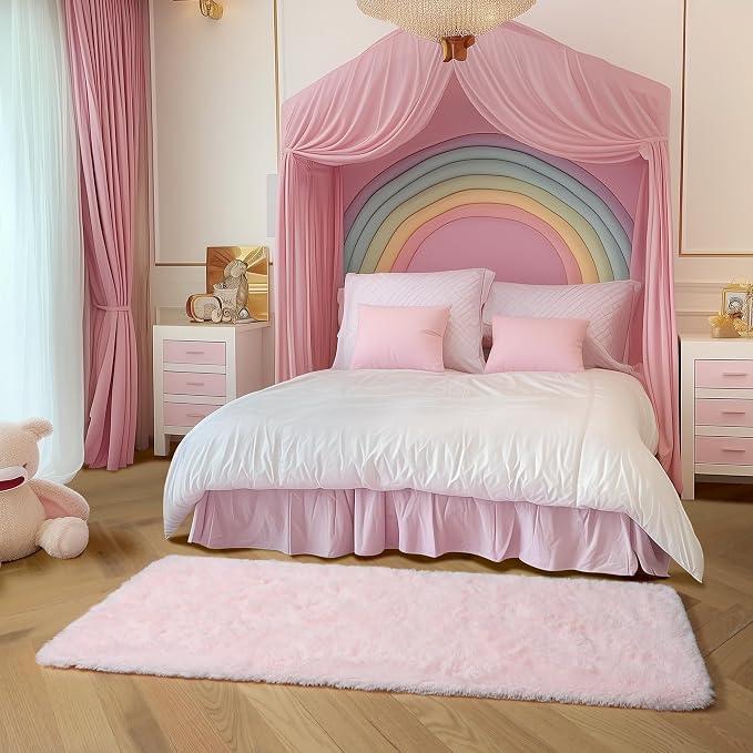 Amdrebio Pink Runner Rug 2x6 for Girls Bedroom, Fluffy Shaggy Bedside Floor - Image 9