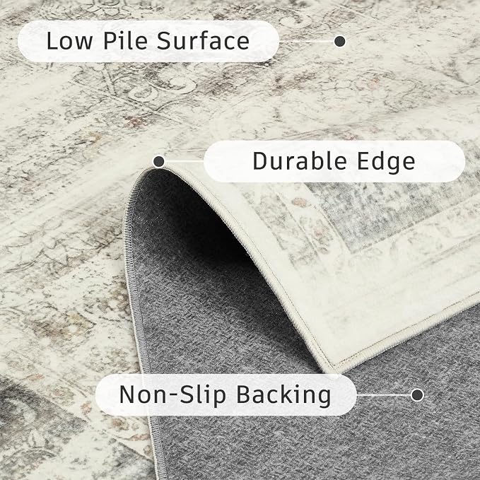 DCX 8x10 Vintage Rug, Machine Washable Stain Resistant Distressed Beige Rug - Image 7