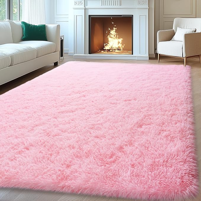 Mugorn Pink Fluffy Soft Rugs for Girls Bedroom, 8x10 Ft Large Shaggy Area Rugs by MUGORN
