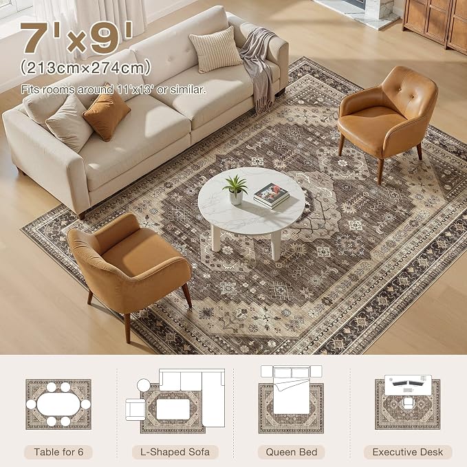 7x9 Washable Area Rug, Large Rugs - Image 8