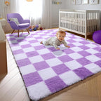 KICMOR Purple Rugs for Bedroom Living Room, Fluffy Soft Checkered 4x6 Area Rug - Image 5