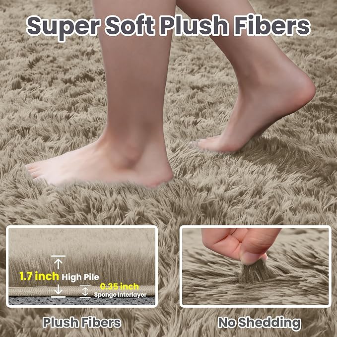 4x6 Area Rugs for Living Room Rug: Soft Fluffy Shag Gray Camel Rugs for Bedroom - Image 5