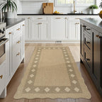 LIVEBOX Scalloped Easy Jute Diamond 3x5 Outdoor Rug, Washable Non-Slip Tan Rugs - Image 2