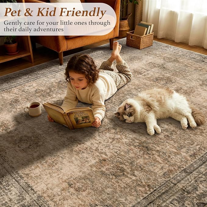 LIANLAM 6x9 Washable Area Rug, Vintage Boho Traditional Pattern, Non-Slip Stain - Image 5