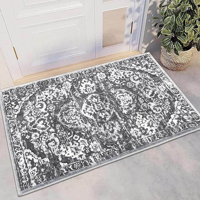 HEBE Washable Area Rug 2'x3', Non Slip Soft Distressed Bedroom & Living Room by HEBE