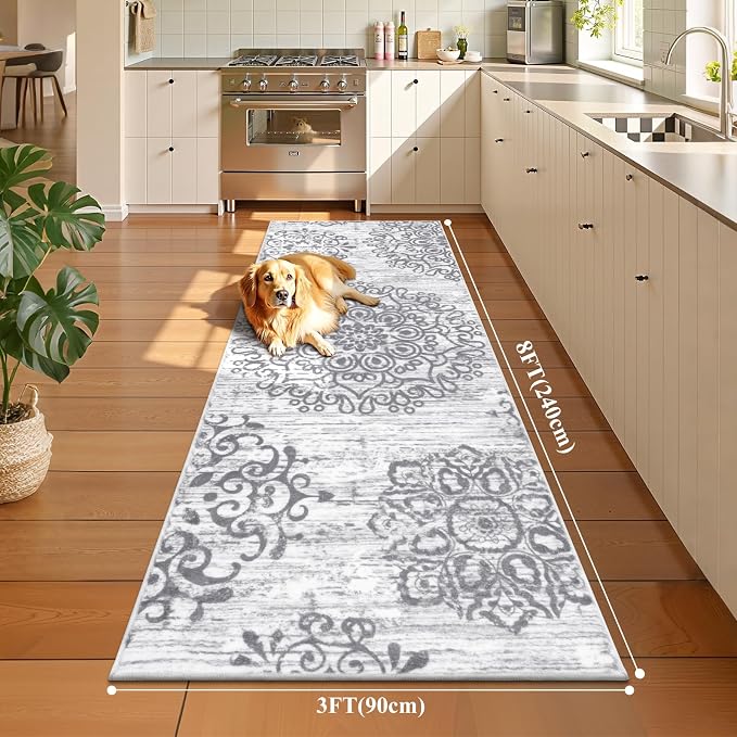 HEBE Hallway Runner Rug 3'x8' Washable Vintage Distressed Area Rugs Non Slip - Image 2
