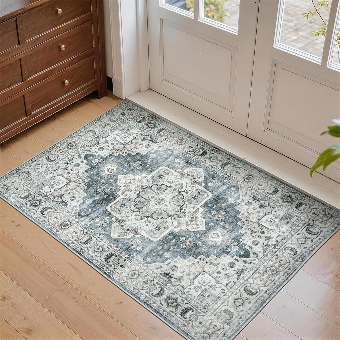 Lessymo 2 x 3 Runner Rug, Machine Washable Entryway Rugs Boho Faux Wool Low by Lessymo