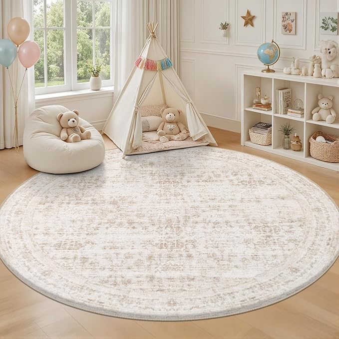 Round Area Rug for Living Room: 6ft Washable Vintage Boho Soft Thin Circle Rug - Image 5