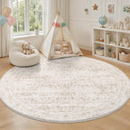 Round Area Rug for Living Room: 4 ft Washable Vintage Boho Soft Thin Circle Rug - Image 5