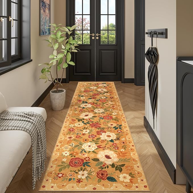 DUKINO Runner Rug for Hallway, 2.6x10 Washable Floral Long Kitchen Rug - Image 6