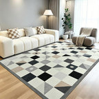 Terrug Grey and Beige Geometric Checkered Rug by TerrugHomeDecor