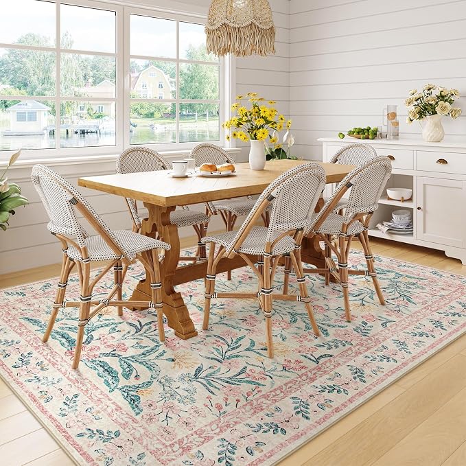 Wonnitar Washable Area Rug 6x9, Boho Non Slip Non-Shedding Pastel Nursery Carpet - Image 8