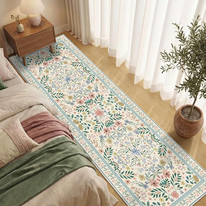 Rugxara 2'6" x 8' Floral Runner Rug, Washable Runners - Image 2